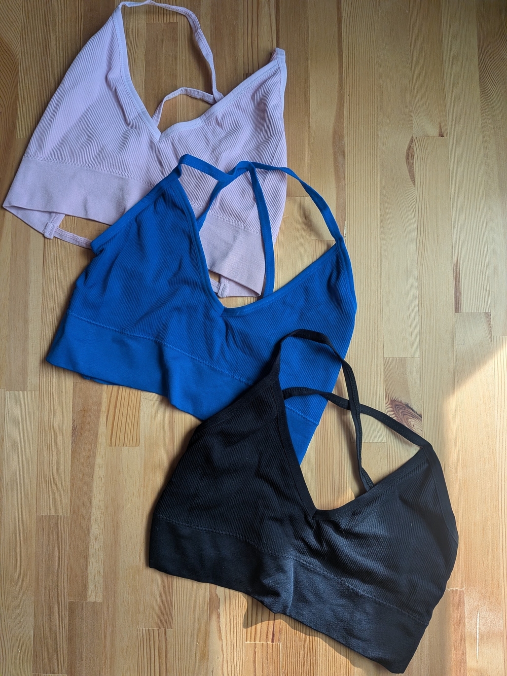 3-Pack Ribbed Bralette Set - Pink, Blue, Black